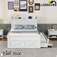 Bellemave® Wooden Platform Bed with Storage Headboard with Outlets, Twin Size Trundle with Three Storage Drawers