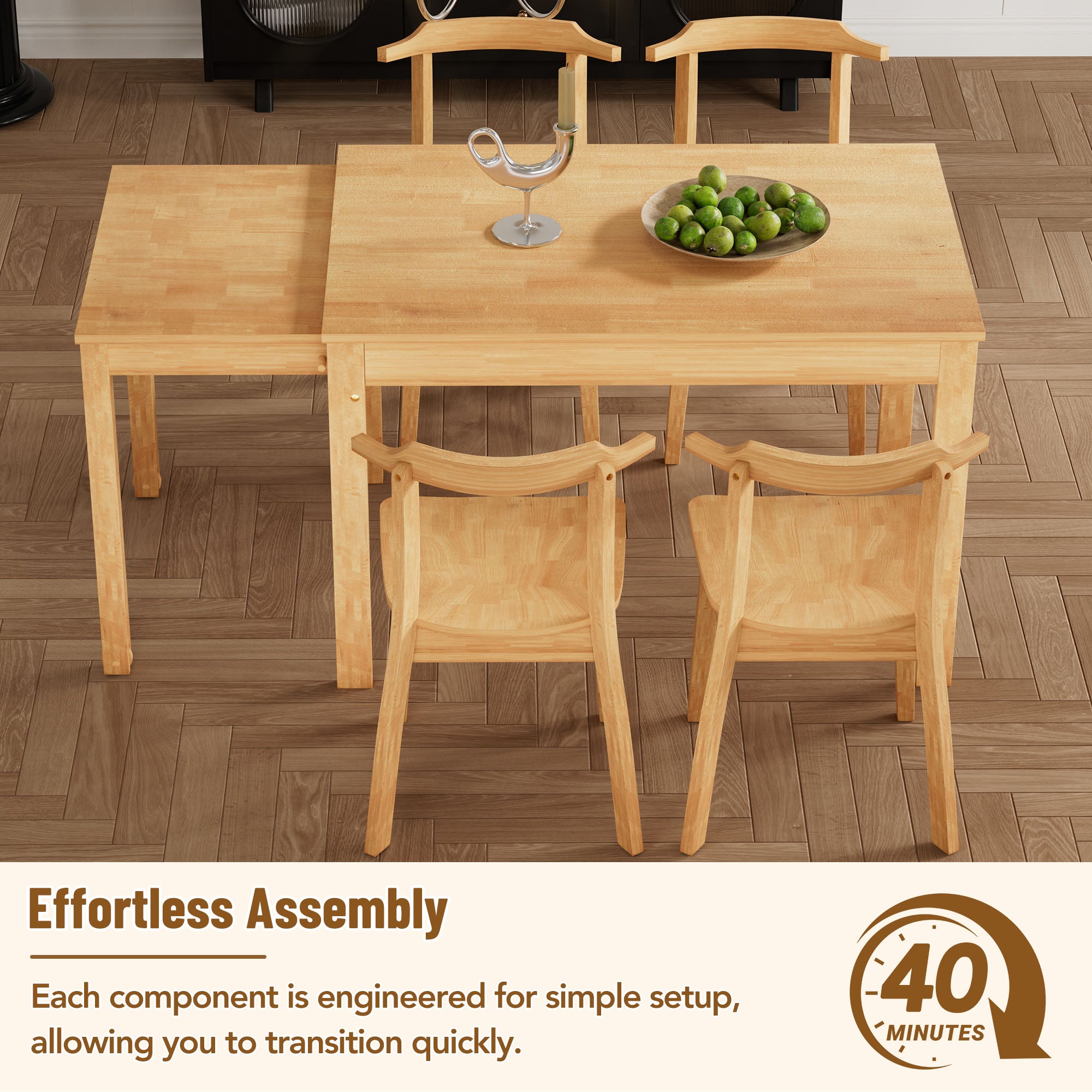 Bellemave® 65" 5-Piece Farmhouse Extendable Dining Table Set with Pull-out Side Table and Dining Chairs Bellemave®