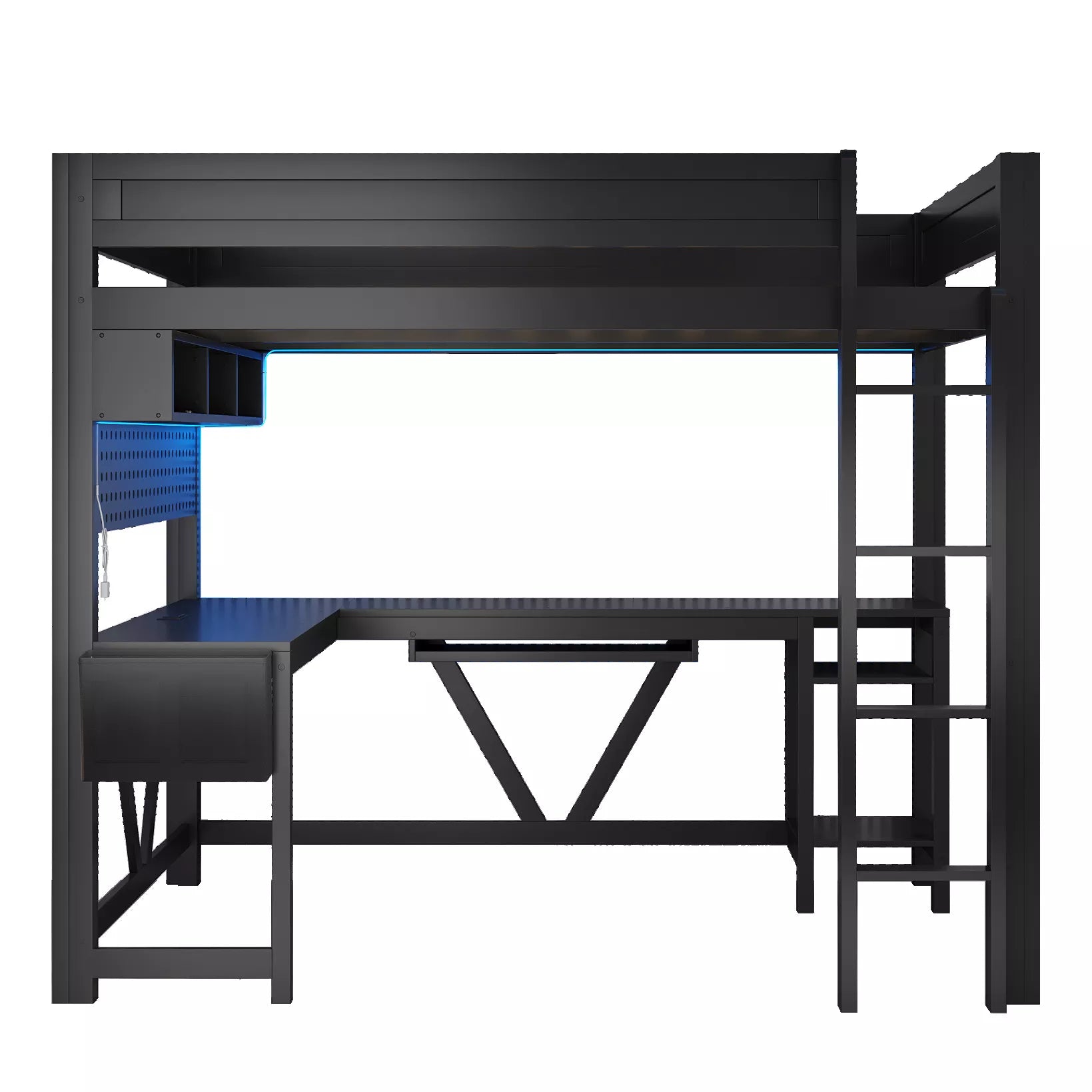 gaming loft bed with charging station and USB ports