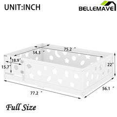 Bellemave® Solid Wood Floor Bed with Heightened Safety Guardrails and Door(No Slats Included)