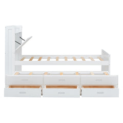 Bellemave® Wooden Platform Bed with Storage Headboard with Outlets, Twin Size Trundle with Three Storage Drawers