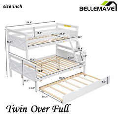 Bellemave® Twin over Full Bunk Bed with Ladder, Safety Guardrail and Twin Size Trundle