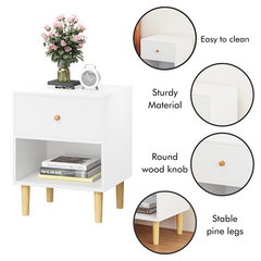 Bellemave® Wooden Nightstand with One Drawer One Shelf