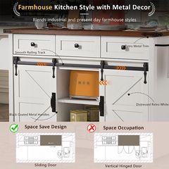 Bellemave® 53.7" Farmhouse Kitchen Island on 5 Wheels with Drop Leaf, Power Outlet, 2 Sliding Barn Door , Spice Rack