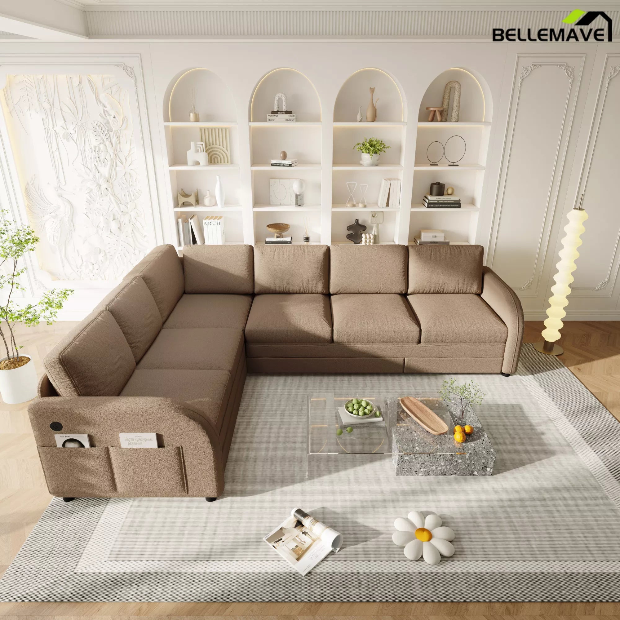 Brown convertible sectional sleeper sofa