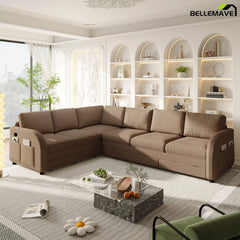 Brown convertible sectional sofa with chaise