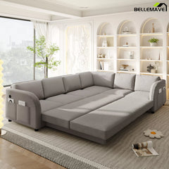 Gray convertible sofa bed extended position