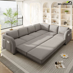 Gray sleeper sofa bed fully extended