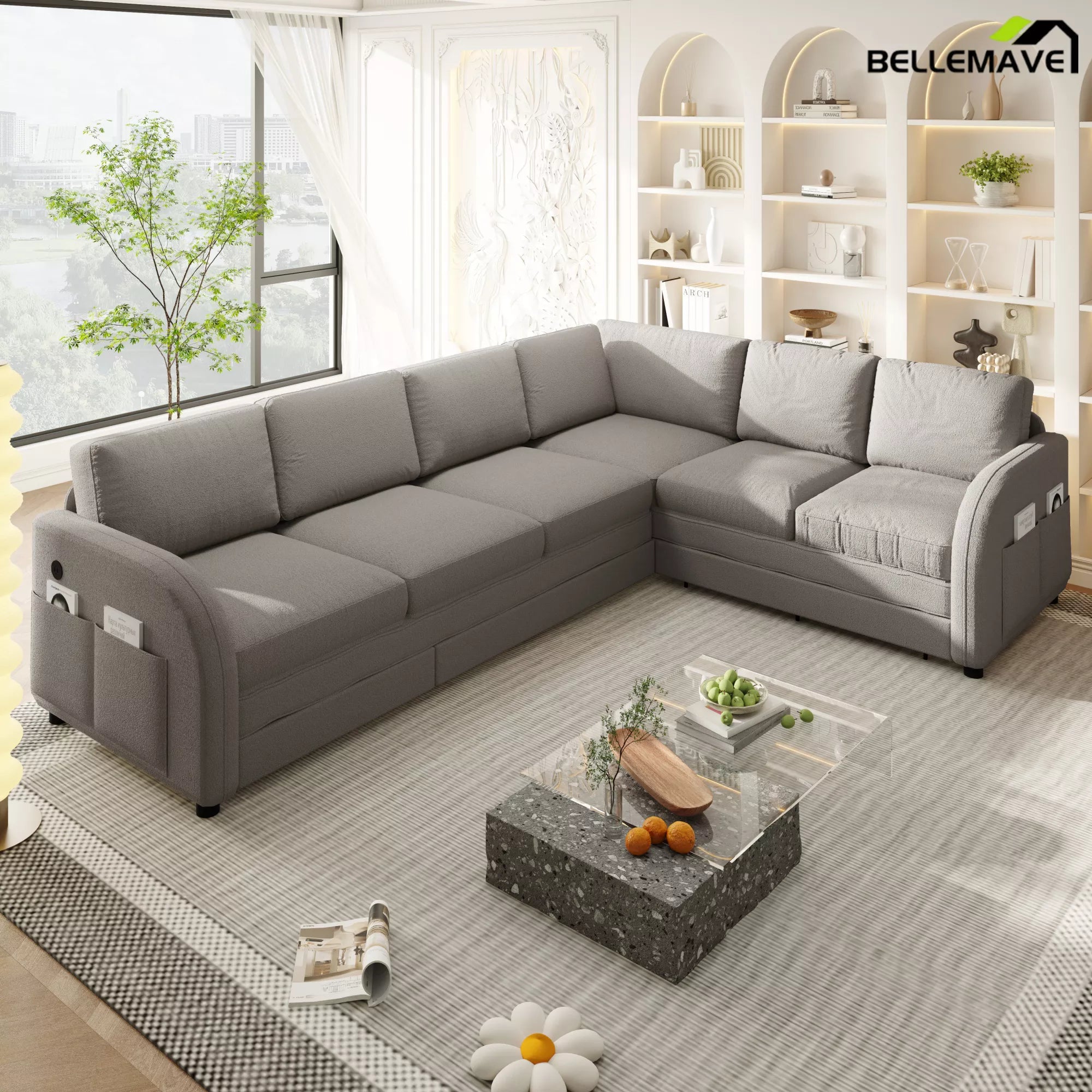 Gray reversible chaise sectional couch