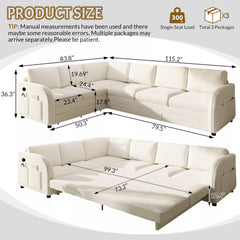 115.2 inch L shaped sleeper sofa dimensions with pull out bed and reversible chaise