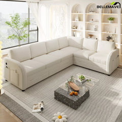 White L shaped sofa couch living room setup