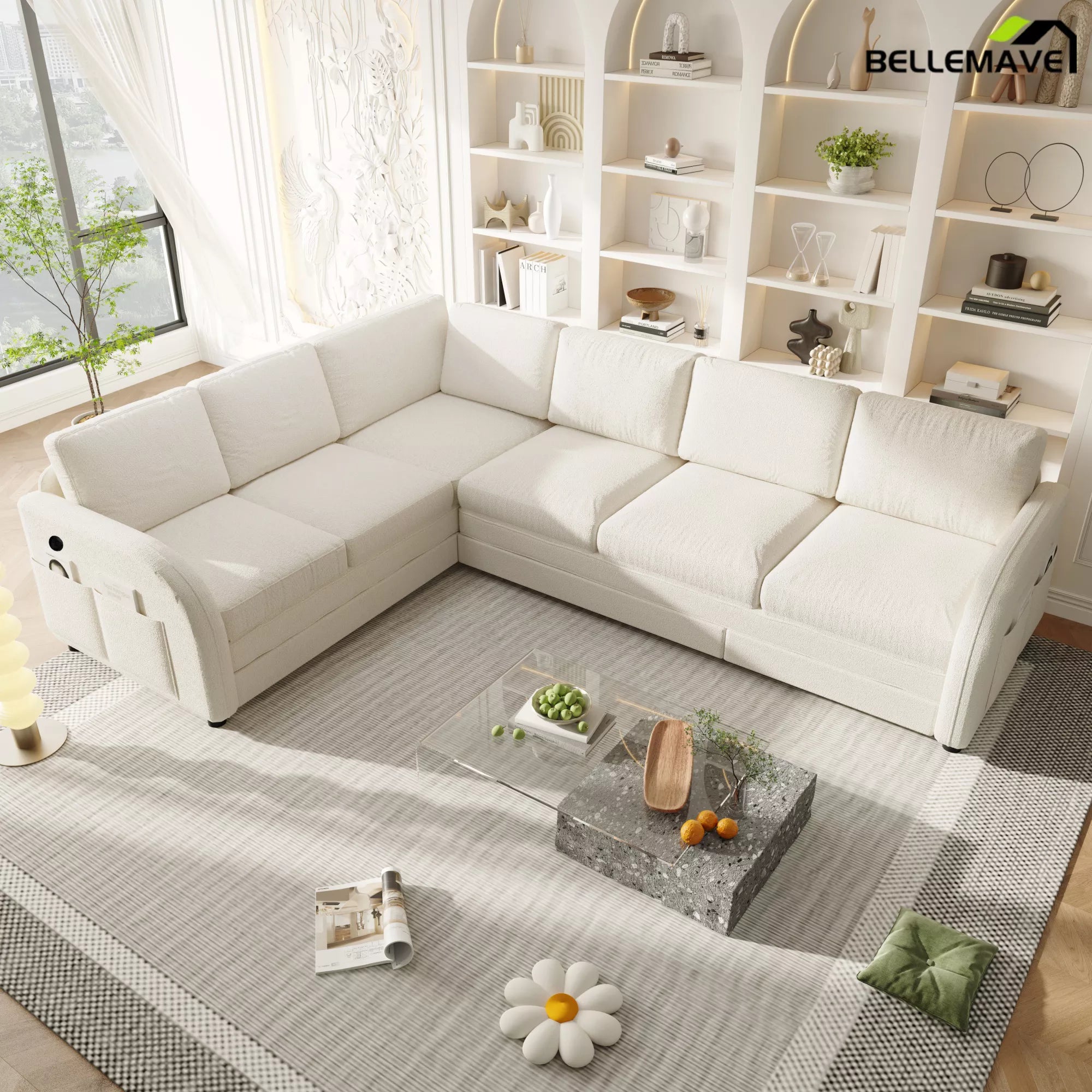 White sectional sleeper sofa side angle