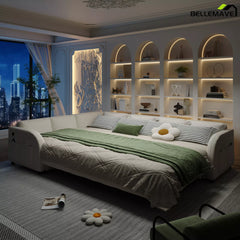 White sectional sleeper sofa bedroom scene