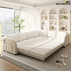 White pull out sleeper sofa open position