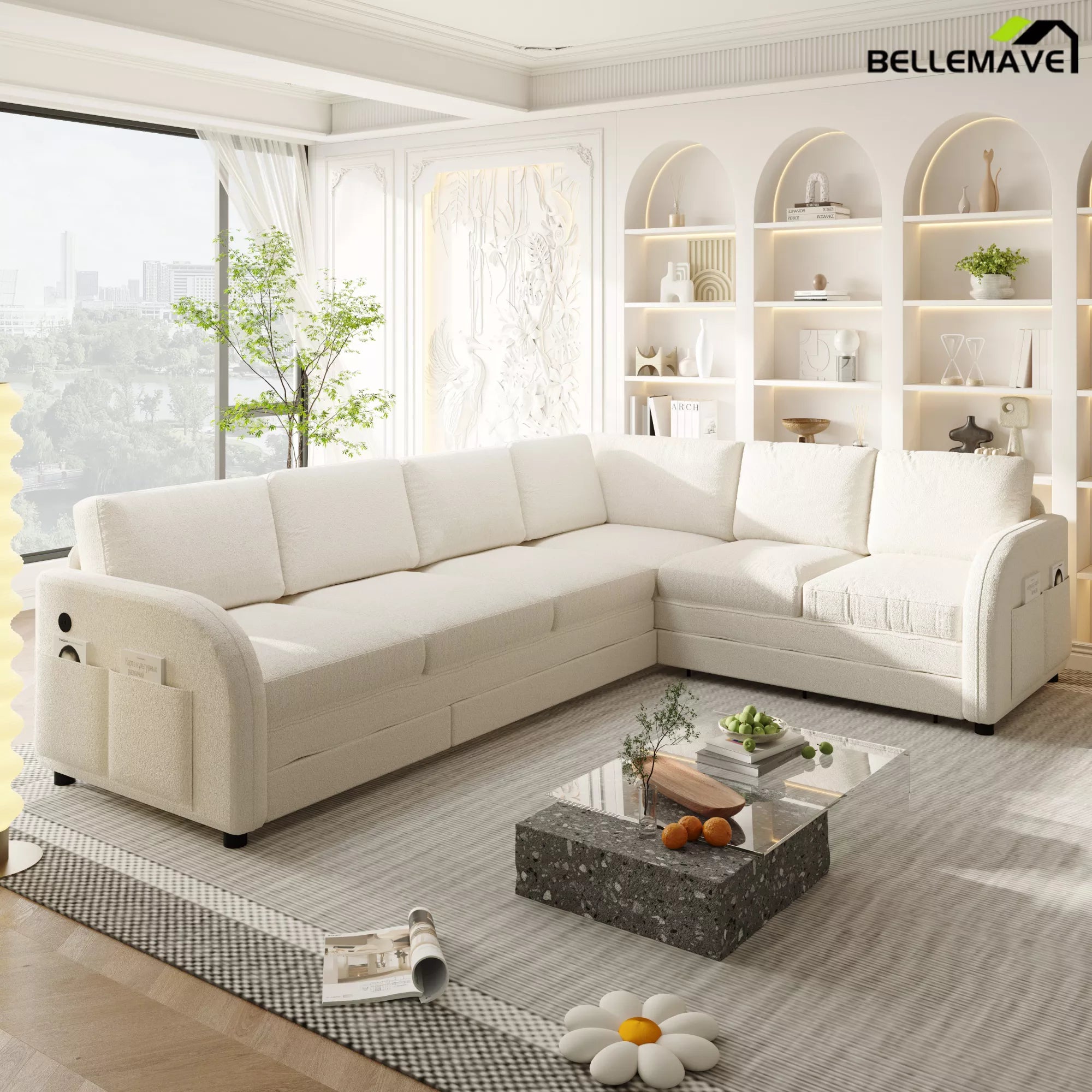 White reversible chaise sectional sofa