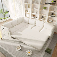 White convertible sofa bed extended configuration