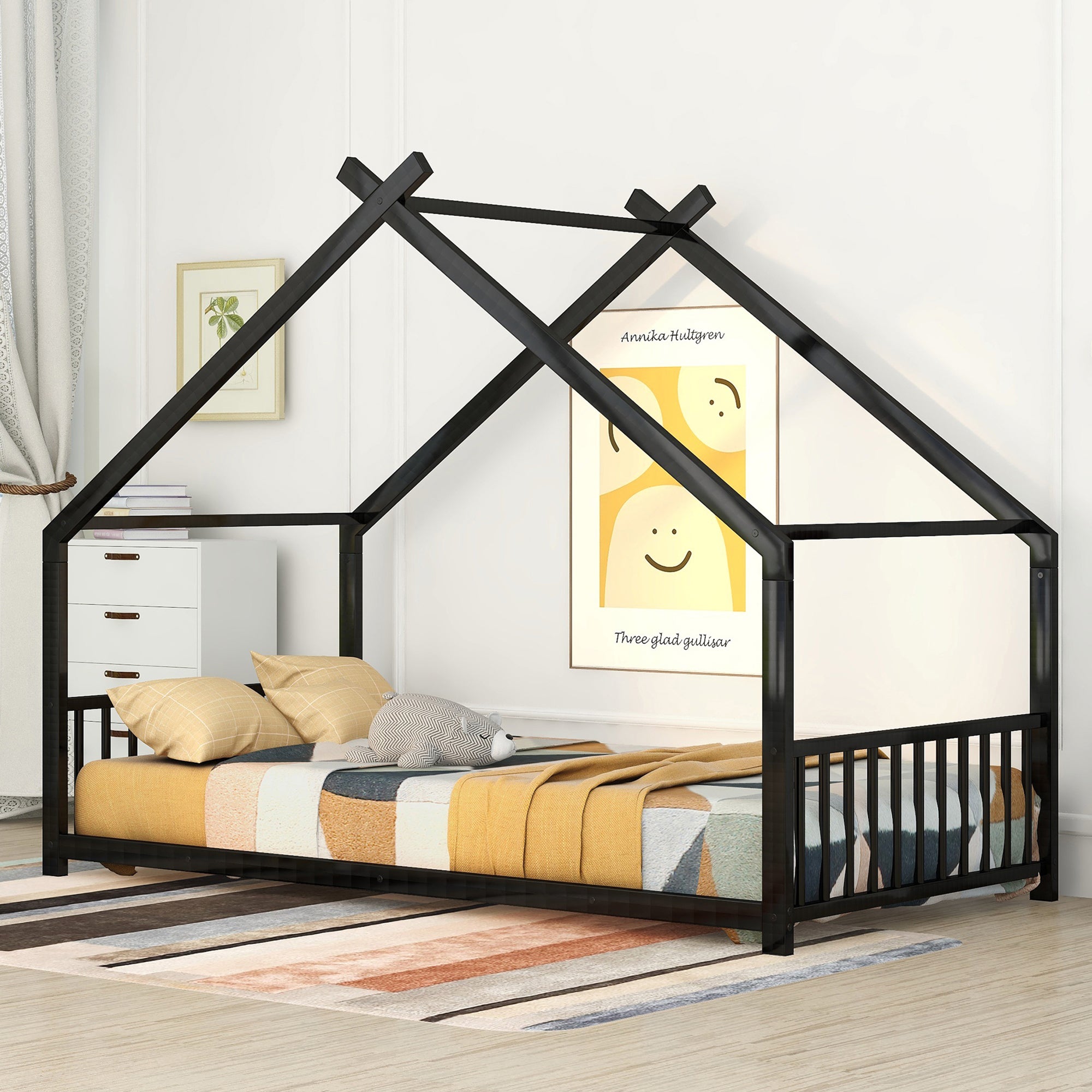 Bellemave Twin Size Metal Montessori House Floor Bed