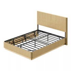 Bellemave® Mid Century Modern Bed Frame, Fluted Platform Bed Frame with Headboard, Wood & Steel Platform Beds with LED Lights, Heavy Metal Frame Support Bellemave®