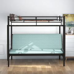 Bellemave Twin Over Full Metal Bunk Bed with Two Side Ladders & Guardrail, Bottom Full Size Bunk Bed Can be Converted into Futon/Seat(Black) Bellemave