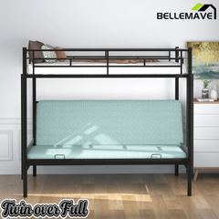 Bellemave Twin Over Full Metal Bunk Bed with Two Side Ladders & Guardrail, Bottom Full Size Bunk Bed Can be Converted into Futon/Seat(Black) Bellemave