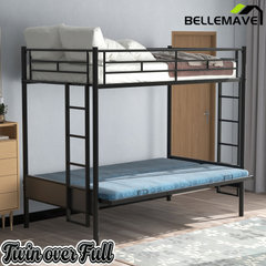 Bellemave Twin Over Full Metal Bunk Bed with Two Side Ladders & Guardrail, Bottom Full Size Bunk Bed Can be Converted into Futon/Seat(Black) Bellemave