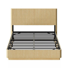 Bellemave® Mid Century Modern Bed Frame, Fluted Platform Bed Frame with Headboard, Wood & Steel Platform Beds with LED Lights, Heavy Metal Frame Support Bellemave®