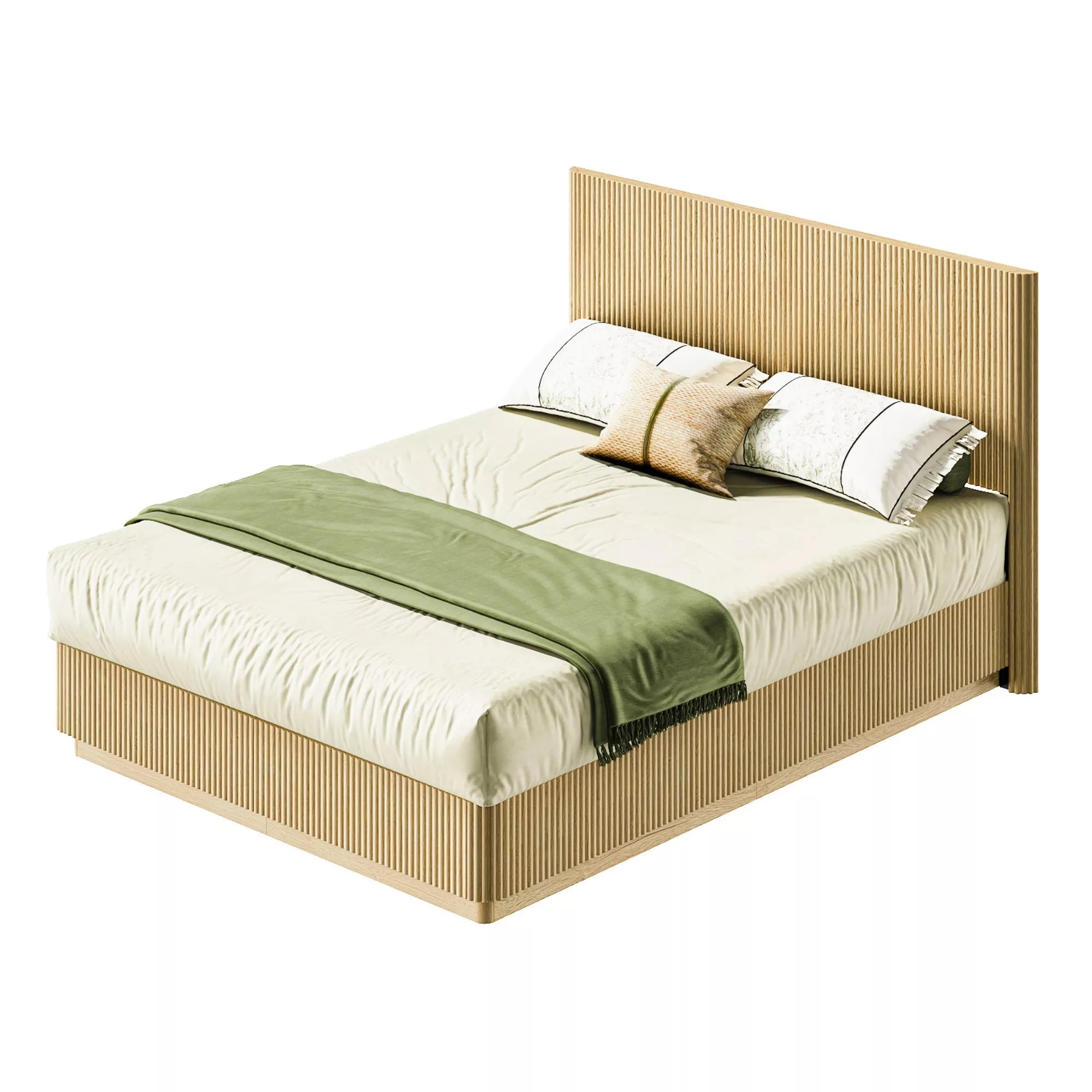Bellemave® Mid Century Modern Bed Frame, Fluted Platform Bed Frame with Headboard, Wood & Steel Platform Beds with LED Lights, Heavy Metal Frame Support Bellemave®