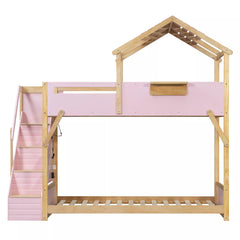 Bellemave® Twin Over Twin & Full Over Full House Bunk Bed with Stairs and 3-Color LED Lights for Kids and Teens