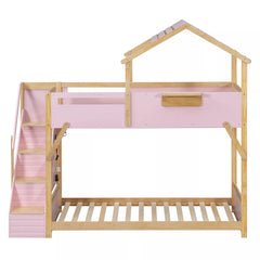 Bellemave® Twin Over Twin & Full Over Full House Bunk Bed with Stairs and 3-Color LED Lights for Kids and Teens