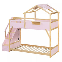 Bellemave® Twin Over Twin & Full Over Full House Bunk Bed with Stairs and 3-Color LED Lights for Kids and Teens