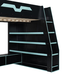 Bellemave® Gaming Loft Bed with Desk and Shelves,Esports Design for PC & Console Gamers,Full Size Wood Loft Bed Frame with RGB Light Bellemave®