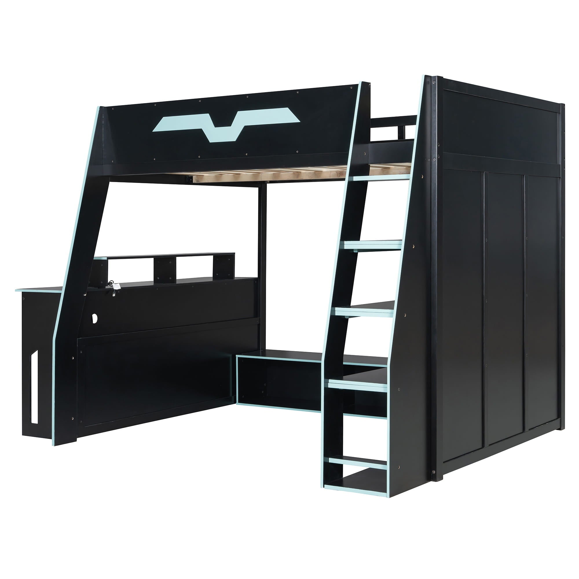 Bellemave® Gaming Loft Bed with Desk and Shelves,Esports Design for PC & Console Gamers,Full Size Wood Loft Bed Frame with RGB Light Bellemave®
