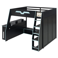 Bellemave® Gaming Loft Bed with Desk and Shelves,Esports Design for PC & Console Gamers,Full Size Wood Loft Bed Frame with RGB Light Bellemave®