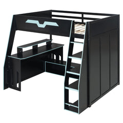Bellemave® Gaming Loft Bed with Desk and Shelves,Esports Design for PC & Console Gamers,Full Size Wood Loft Bed Frame with RGB Light Bellemave®