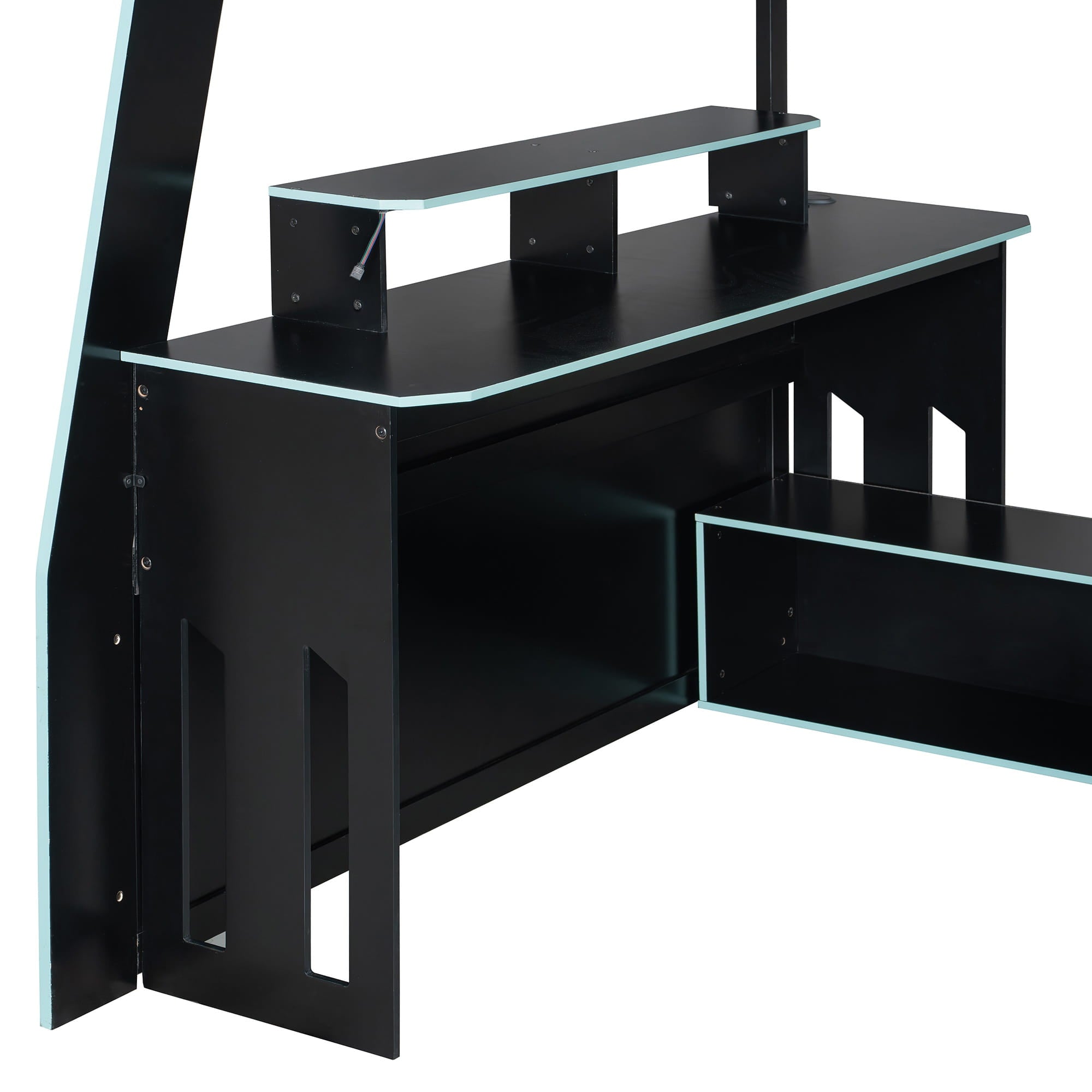 Bellemave® Gaming Loft Bed with Desk and Shelves,Esports Design for PC & Console Gamers,Full Size Wood Loft Bed Frame with RGB Light Bellemave®