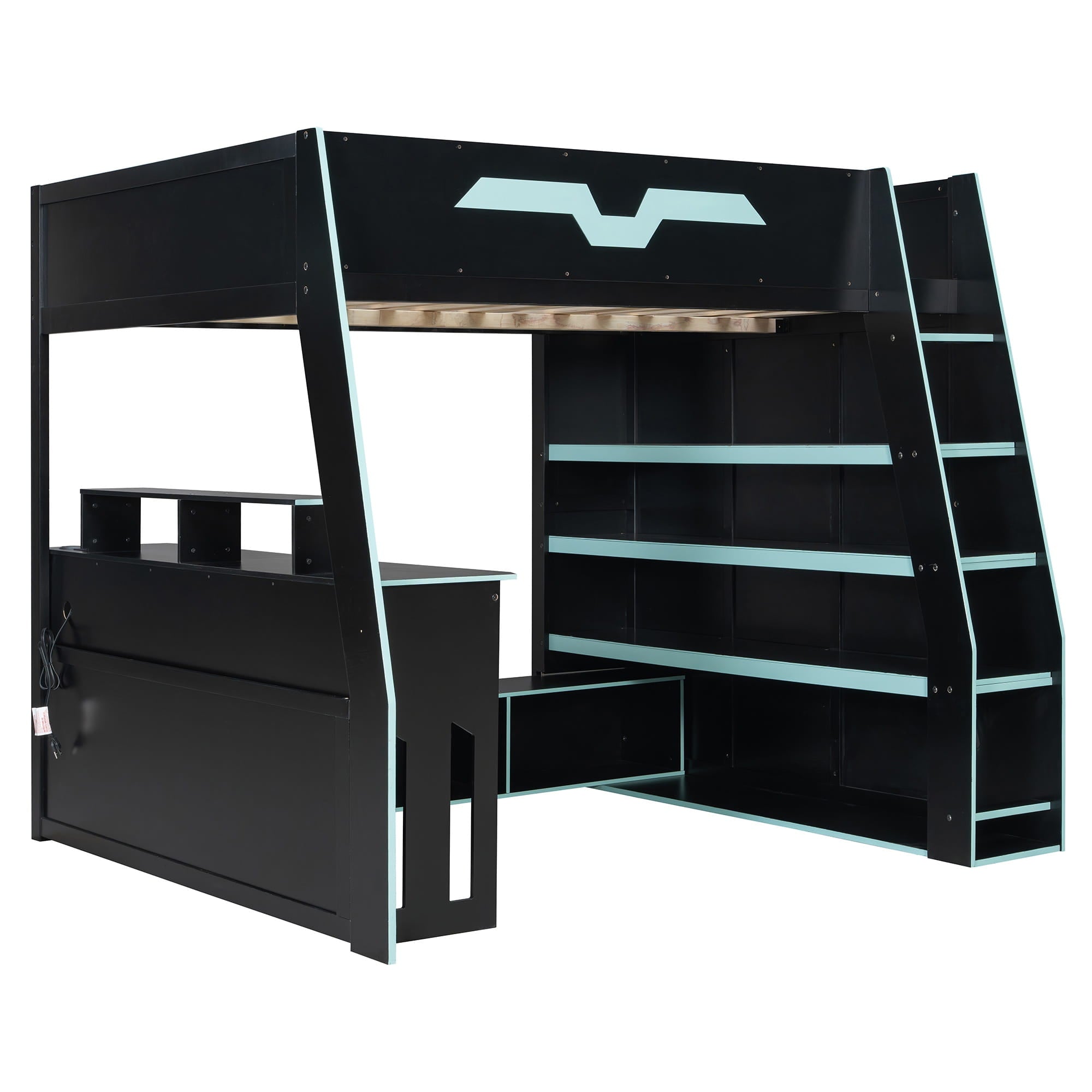 Bellemave® Gaming Loft Bed with Desk and Shelves,Esports Design for PC & Console Gamers,Full Size Wood Loft Bed Frame with RGB Light Bellemave®