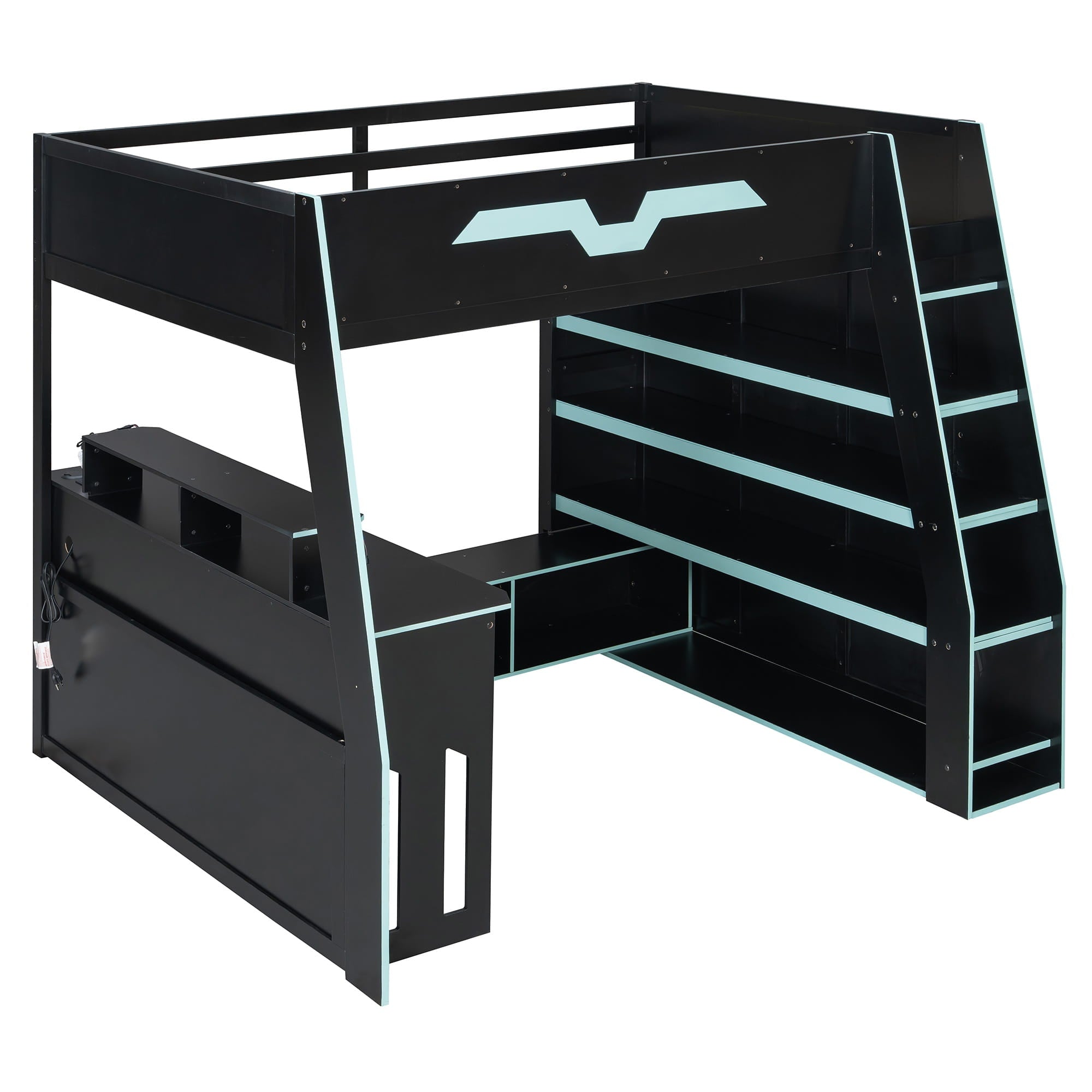 Bellemave® Gaming Loft Bed with Desk and Shelves,Esports Design for PC & Console Gamers,Full Size Wood Loft Bed Frame with RGB Light Bellemave®