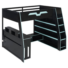 Bellemave® Gaming Loft Bed with Desk and Shelves,Esports Design for PC & Console Gamers,Full Size Wood Loft Bed Frame with RGB Light Bellemave®