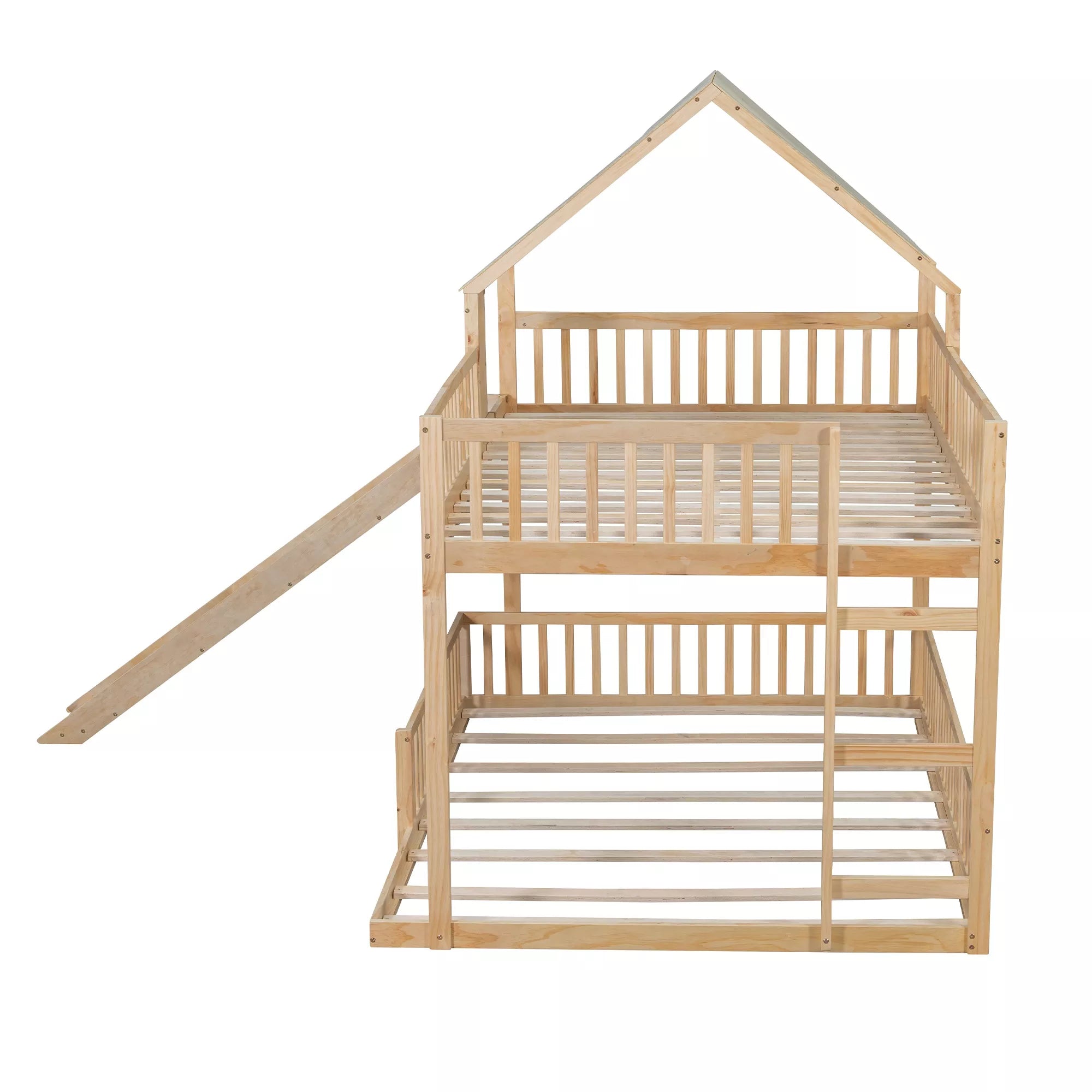 wooden bunk bed with safety guardrails