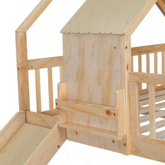 Bellemave® Full XL Over Queen House Bunk Bed with Slide, Solid Wood Kids Bunk Bed with Built-In Ladder