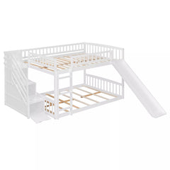 Bellemave® Full over Full Size Bunk Bed with Slide & Storage Stairs for Kids | Solid Wood Low Bunk with Safety Guardrails, No Box Spring, White Bellemave®