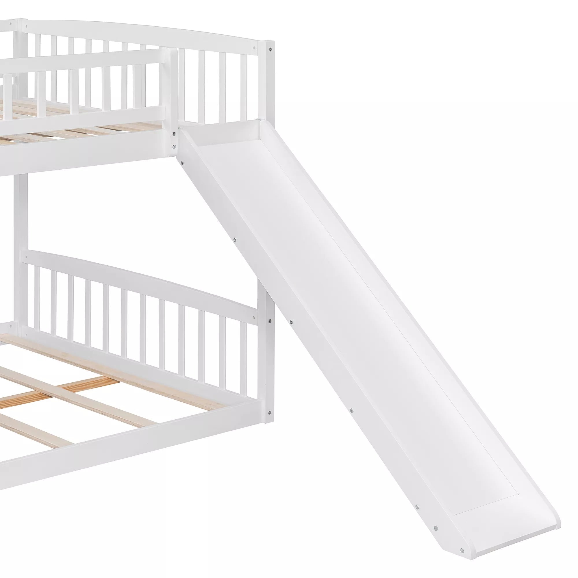 Bellemave® Full over Full Size Bunk Bed with Slide & Storage Stairs for Kids | Solid Wood Low Bunk with Safety Guardrails, No Box Spring, White Bellemave®
