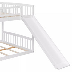 Bellemave® Full over Full Size Bunk Bed with Slide & Storage Stairs for Kids | Solid Wood Low Bunk with Safety Guardrails, No Box Spring, White Bellemave®