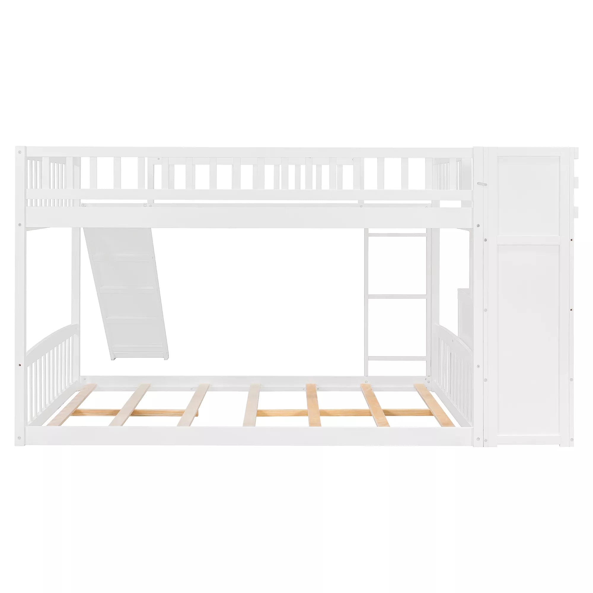 Bellemave® Full over Full Size Bunk Bed with Slide & Storage Stairs for Kids | Solid Wood Low Bunk with Safety Guardrails, No Box Spring, White Bellemave®