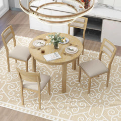 Bellemave 5-Piece Multifunctional Dining Table Set, Farmhouse Dining Set with Extendable Round Table