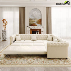 Beige White Sleeper Sectional Sofa Front View