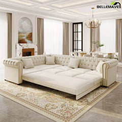 Beige White Convertible Sleeper Sofa Angle View
