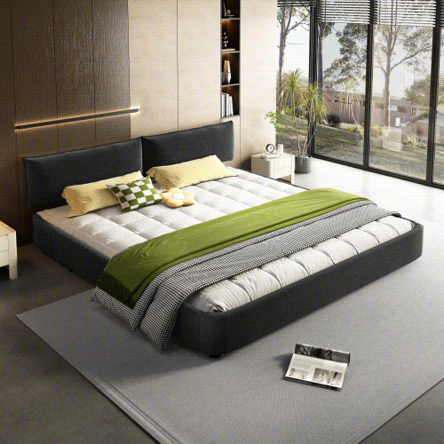 Bellemave® King Size Cloud Bed Frame with Movable Headboard, Chenille Upholstered Platform Bed with Round Corner, No Box Spring Needed
