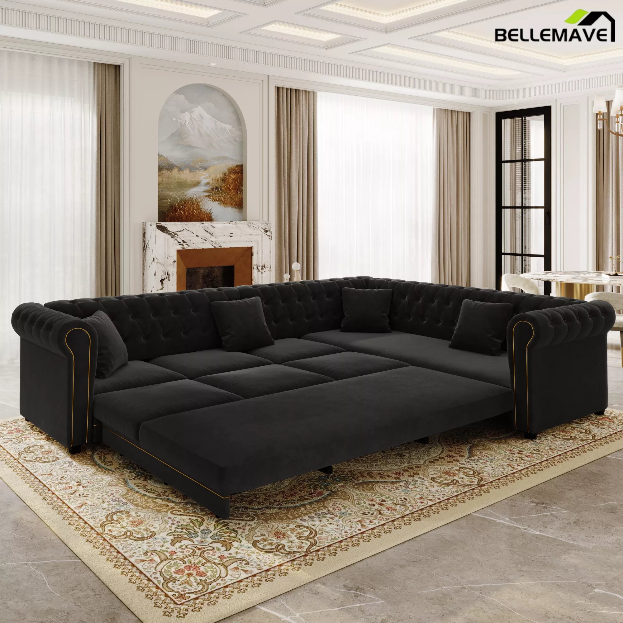 Black L-Shaped Sleeper Sofa with Pull Out Bed