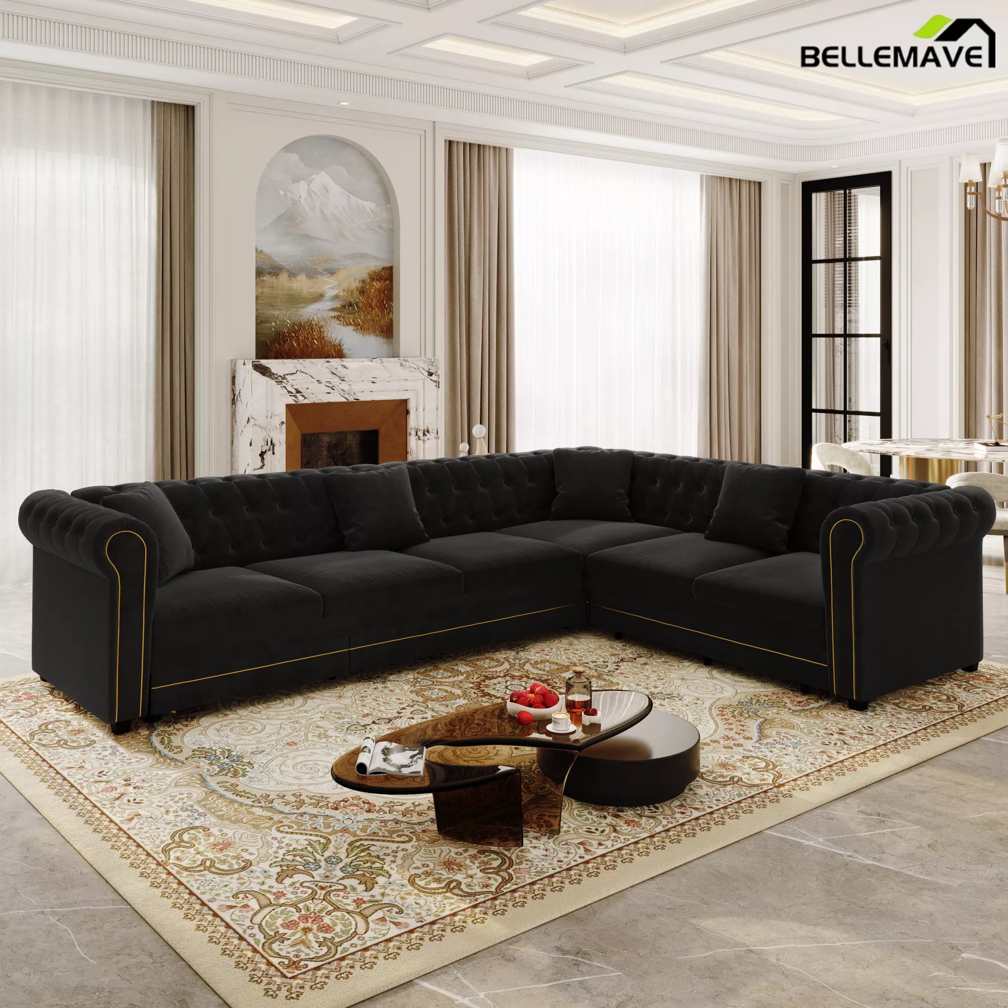 Black Convertible Sectional Sofa Bed Extended